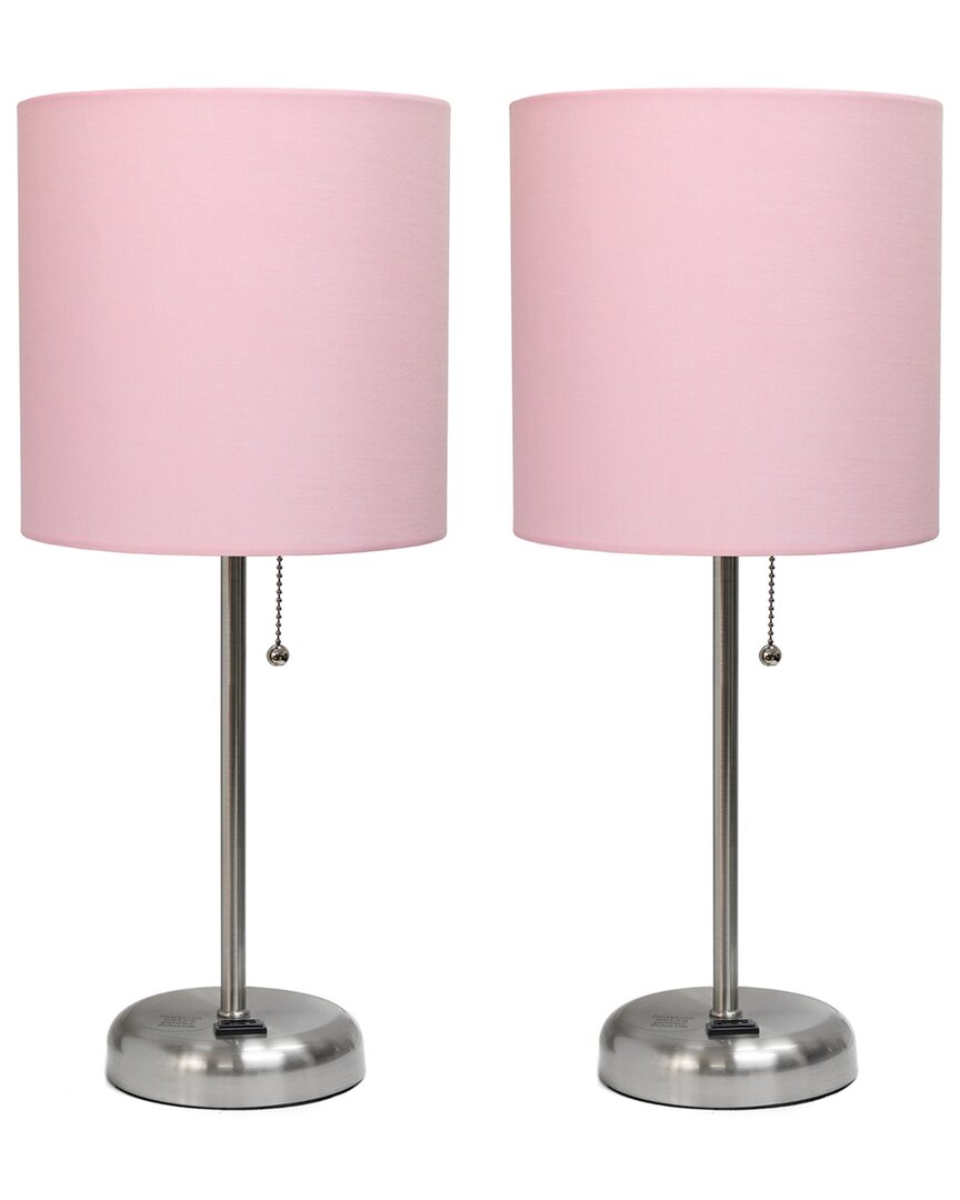 Lalia Home Set Of Two 19.5in Stick Table Desk Lamps With Charging Outlet & Drum Shade