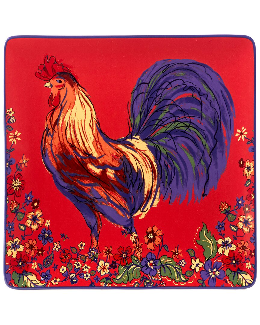 Certified International Morning Rooster Square Platter In Multi