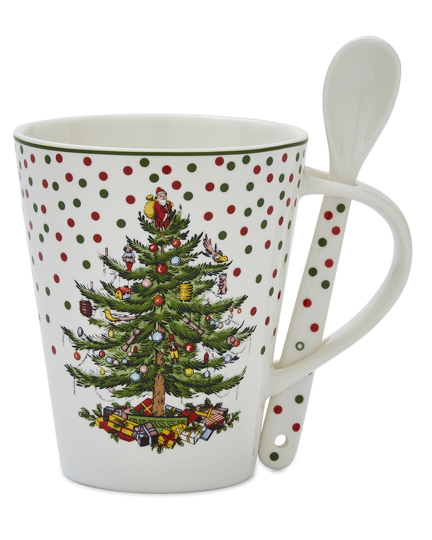 Spode Christmas Tree Polka Dot Mug & Spoon Set