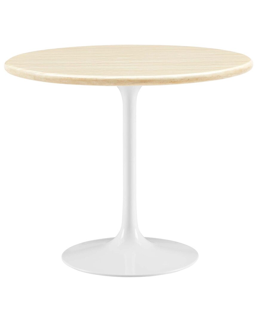 Modway Lippa 36in Round Artificial Travertine Dining Table In White