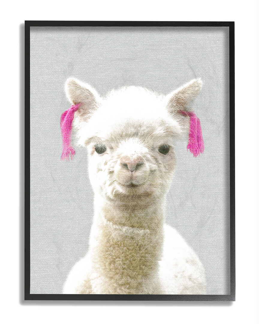 Stupell Cute Little Alpaca Pinktails Linen Look Framed Art