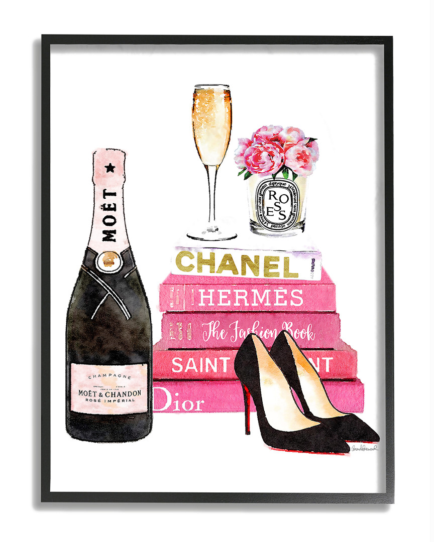 Stupell Glam Pink Fashion Book Champagne Hells And Flowers Framed Art Framed Art