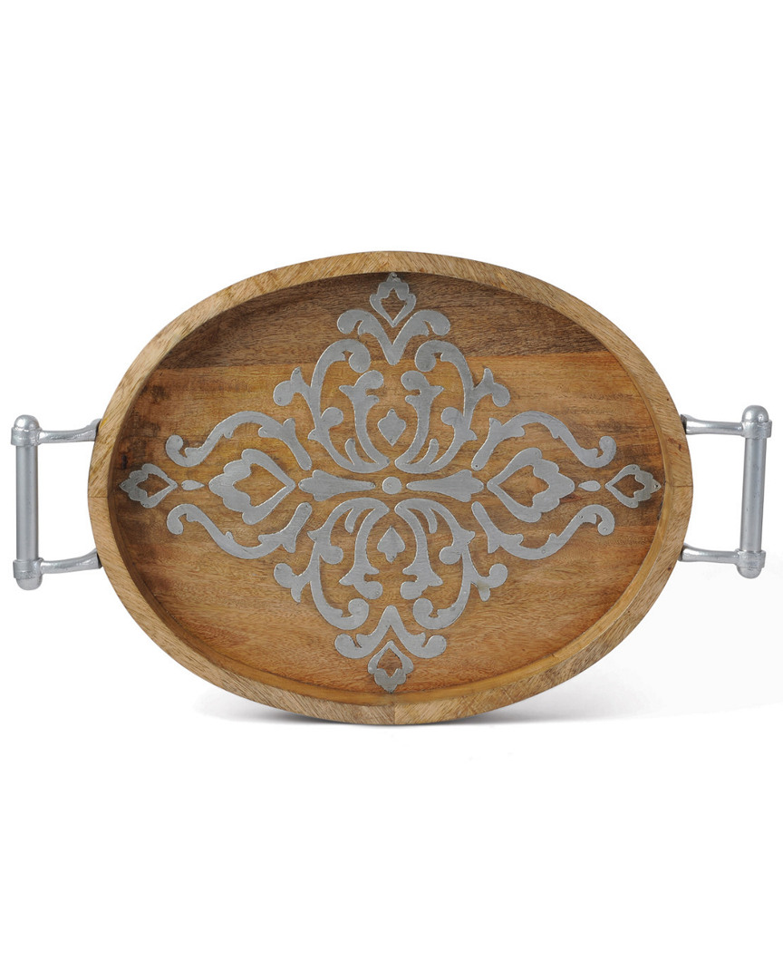 Gerson International Gg Collection Medium Long Wood & Metal Heritage Collection Oval Tray