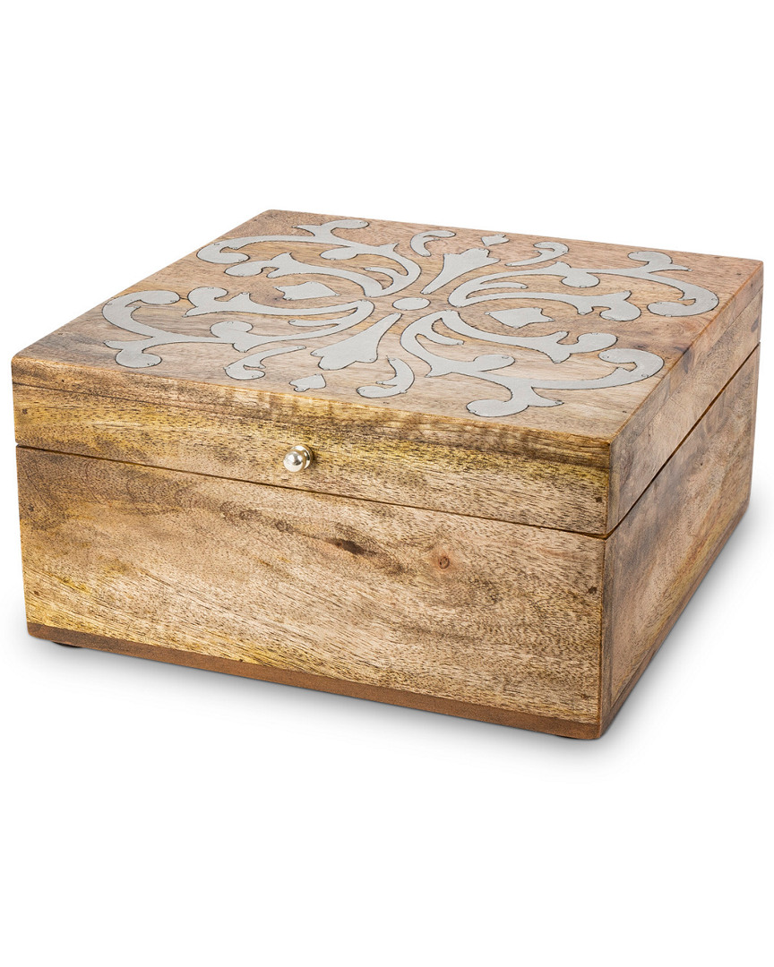 Gerson International Mango Wood With Metal Inlay Heritage Lidded Box
