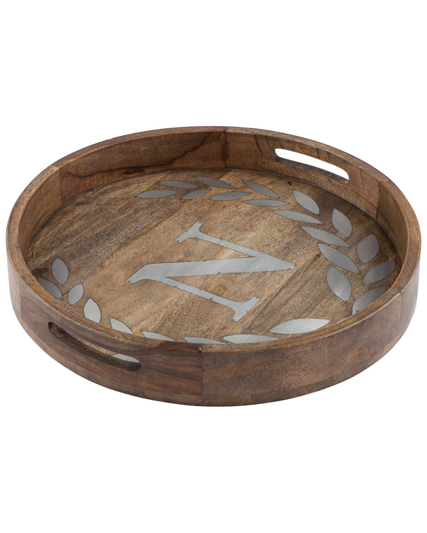 Gerson International Gg Collection Heritage Collection Mango Wood Round Tray Letter N In Brown