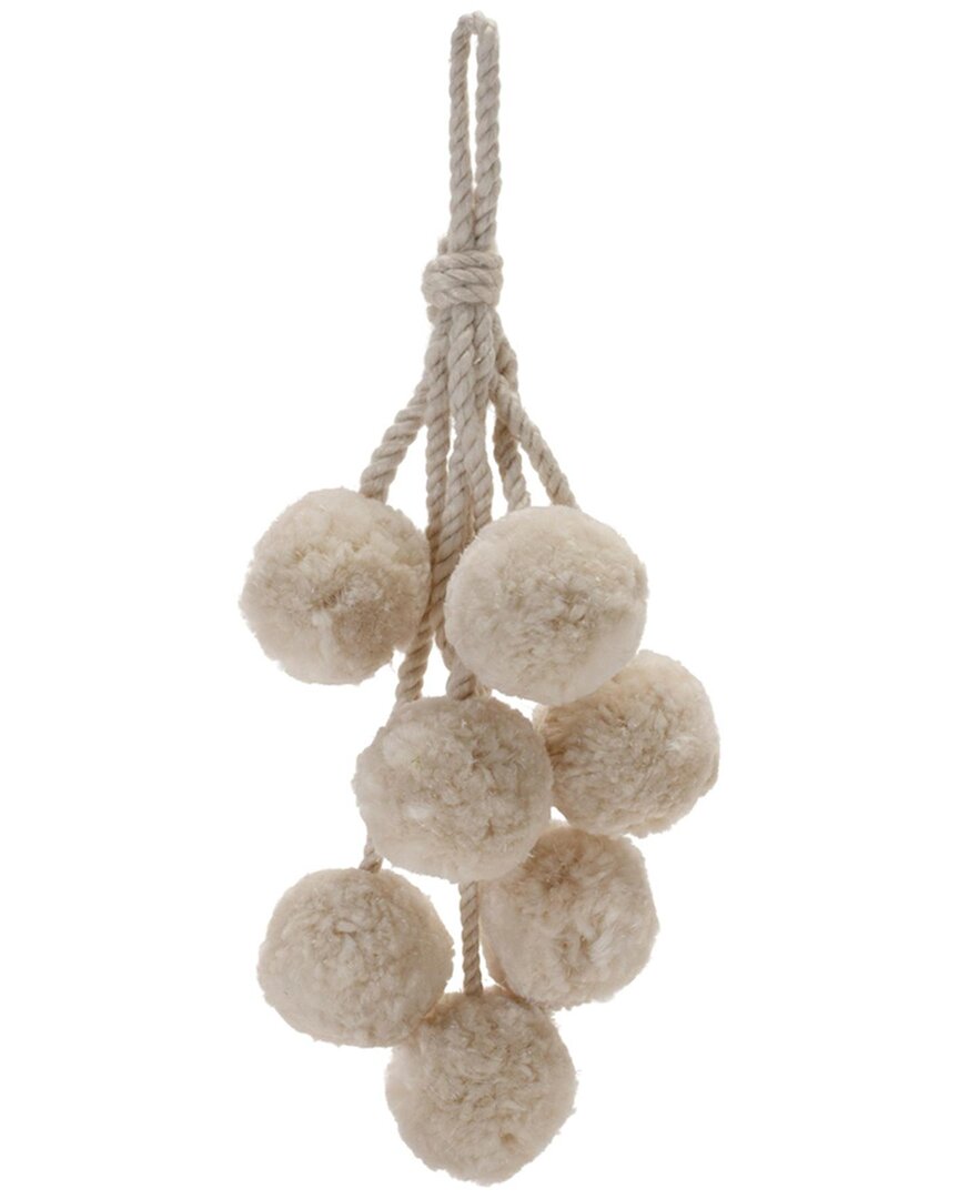 Melrose International Set Of 4 Beige Pom Pom Cluster Drop Ornament In Sand