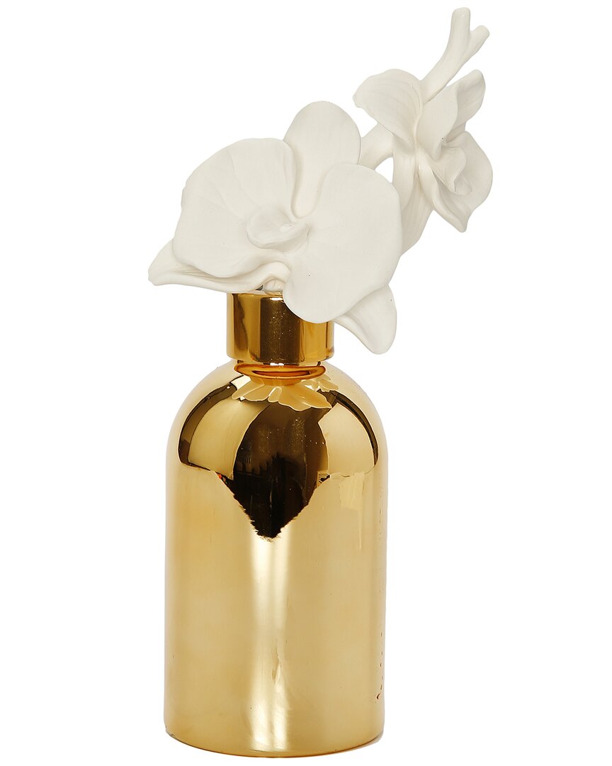 Vivience Gold Bottle Diffuser With Gold Cap And White Flower, "english Pear & Freesia" Scent