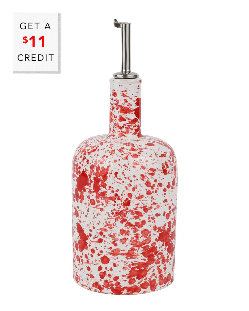 Vietri Amalfitana Aqua Splatter Olive Oil Bottle 10" In Red