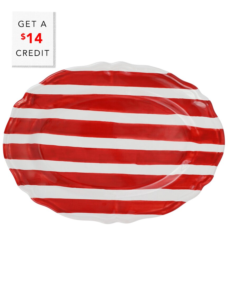 Vietri Amalfitana Stripe Oval Platter With $14 Credit In Red