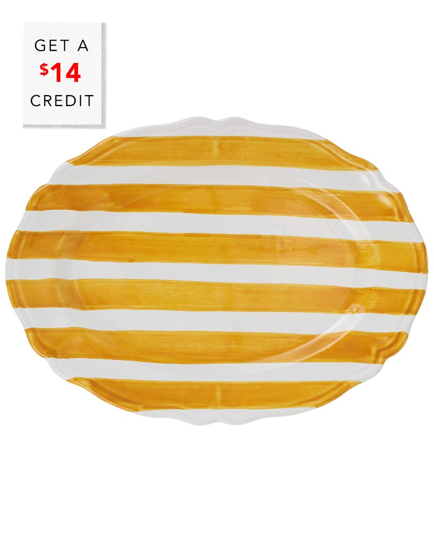 Vietri Amalfitan Stripe Oval Platter 13" In Yellow