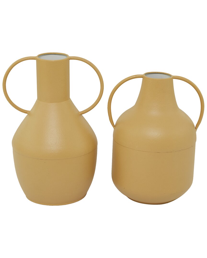 Peyton Lane Set Of 2 Metal Vase With Handles In Yellow