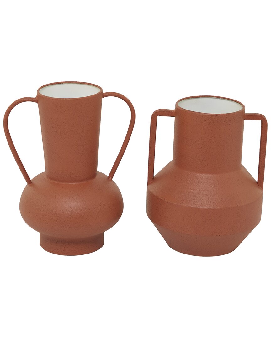 Peyton Lane Set Of 2 Metal Vase With Handles In Orange