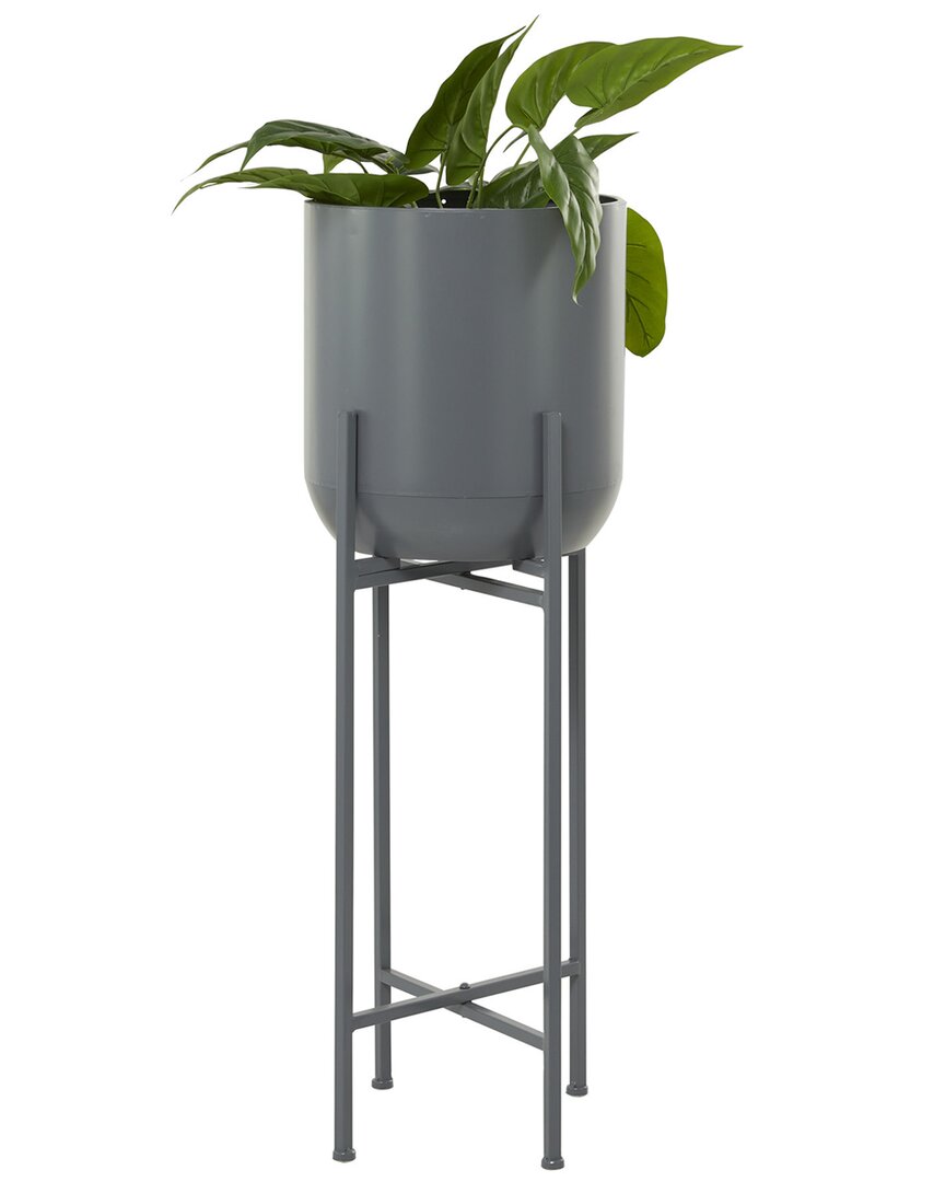 Shop Cosmoliving By Cosmopolitan Modern Round Metal Planter With Removable Stand In Grey