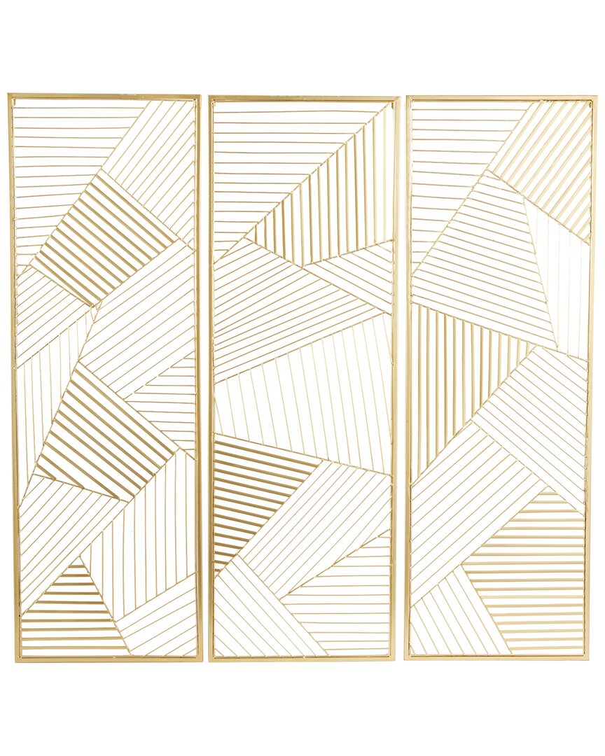 Cosmoliving By Cosmopolitan Set Of 3 Geometric Metal Wall Decor With Frame In Gold
