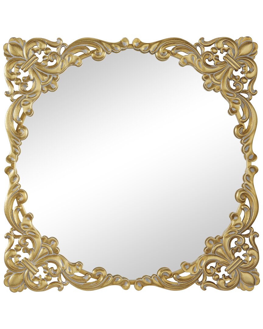 The Novogratz Floral Gold Metal Carved Acanthus Wall Mirror With Distressed Details