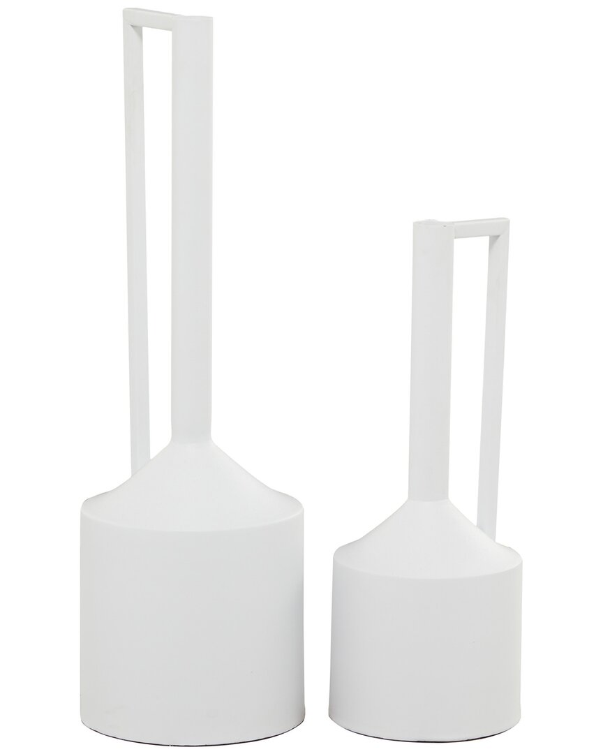 Cosmoliving By Cosmopolitan Set Of 2 Metal Vase With Handles In White