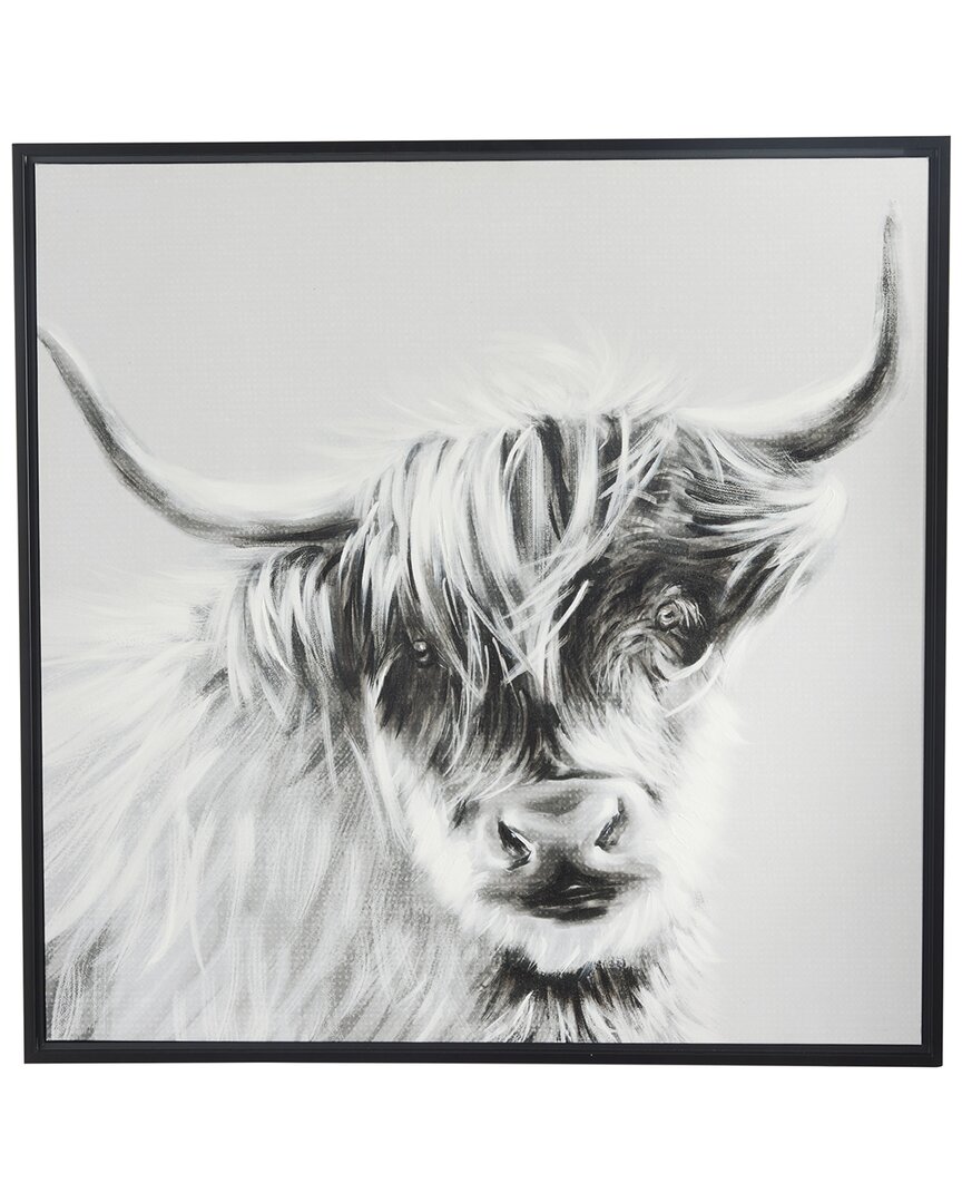 The Novogratz Bull White Canvas Shaded Framed Wall Art With Black Frame In Multicolor