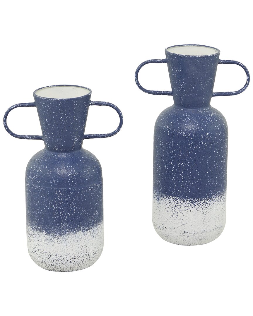 Peyton Lane Set Of 2 Metal Vase With Handles In Blue