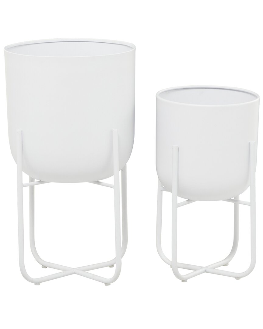 Cosmoliving By Cosmopolitan Set Of 2 Modern Round Metal Planter With Removable Stand In White