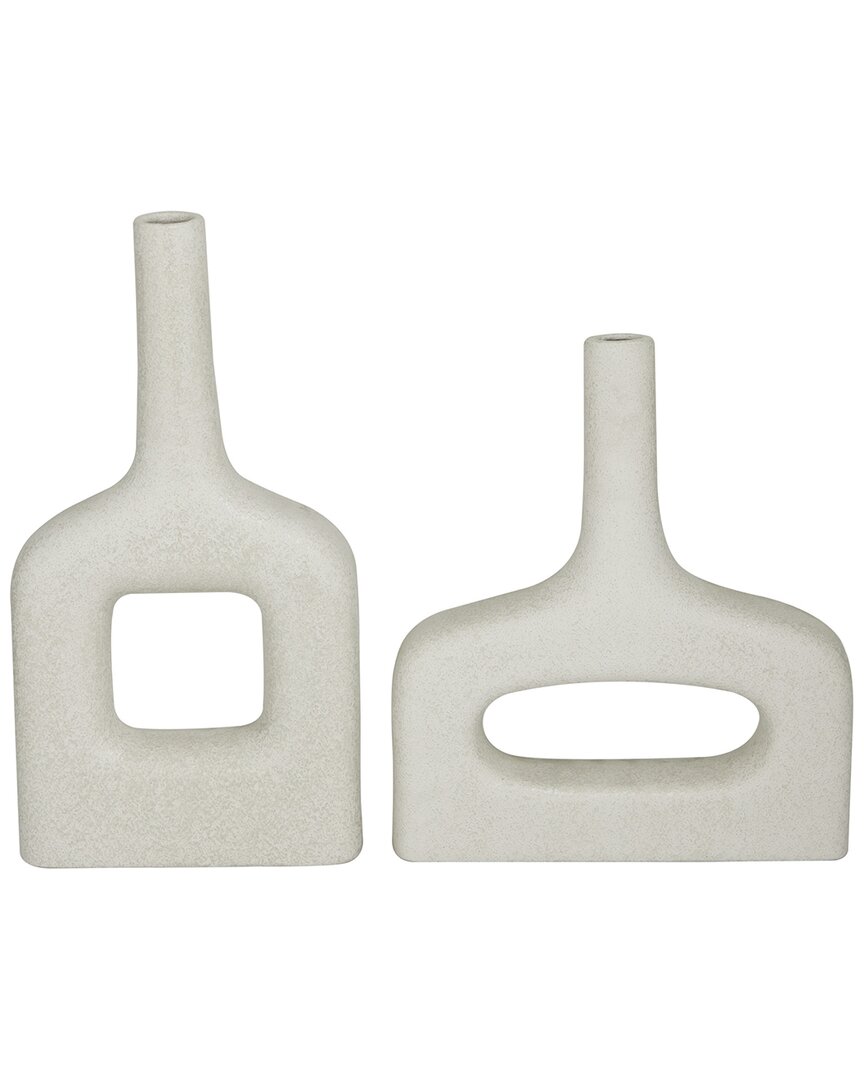 Cosmoliving By Cosmopolitan Set Of 2 Ceramic Donut Shaped Vase In White