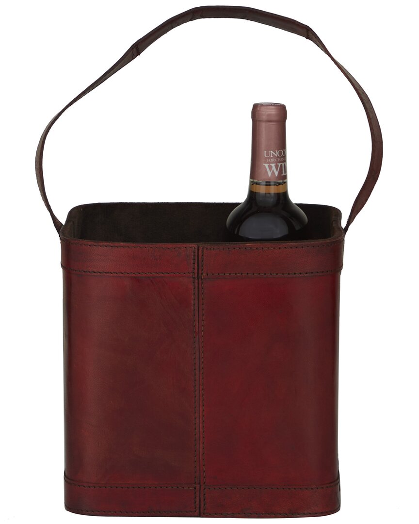 Peyton Lane Red Leather 4 Bottle Wine Holder With Carrying Handle