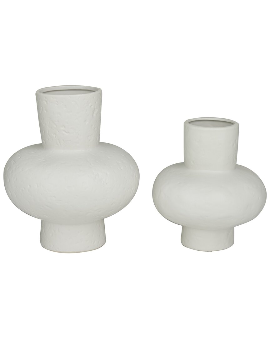 Cosmoliving By Cosmopolitan Set Of 2 Ceramic Gourd Style Vase In White