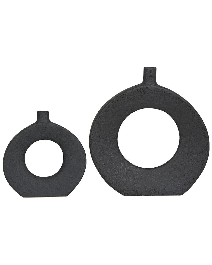 Cosmoliving By Cosmopolitan Set Of 2 Ceramic Round Donut Shaped Vase In Black