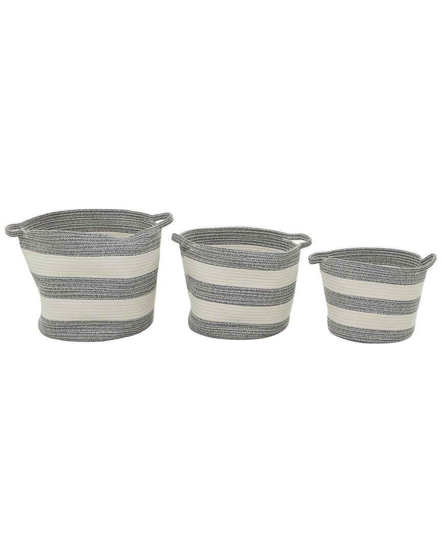 Peyton Lane Set Of 3 Cotton Handmade Striped Storage Basket With Handles In Gray