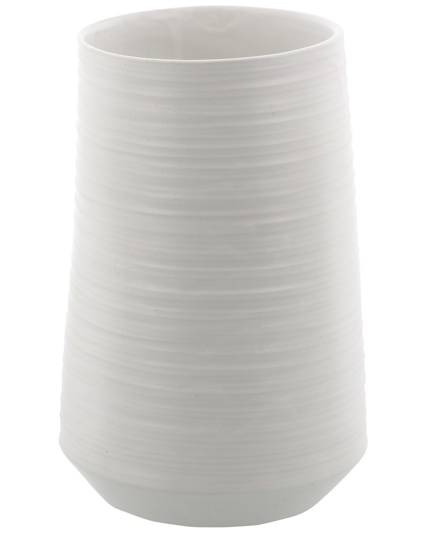 Cosmoliving By Cosmopolitan Porcelain Ribbed Vase In White
