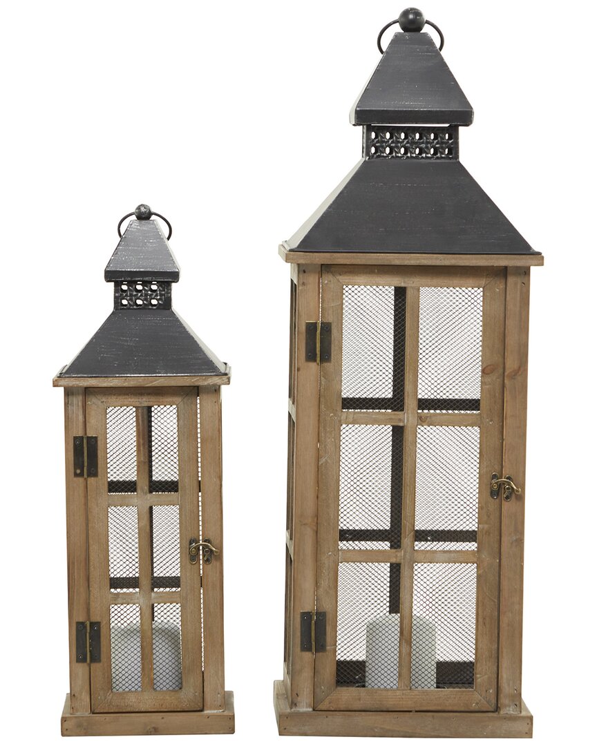 Peyton Lane Set Of 2 Wood Lighthouse Style Candle Lantern In Brown