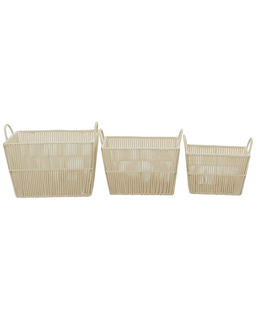 Peyton Lane Set Of 3 Cotton Handmade Storage Basket With Handles In White