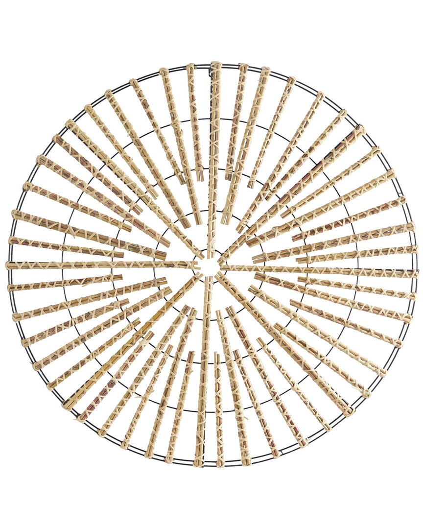 THE NOVOGRATZ THE NOVOGRATZ GEOMETRIC LIGHT BROWN RATTAN HANDMADE WRAPPED STICK WALL DECOR WITH BLACK METAL FRAME