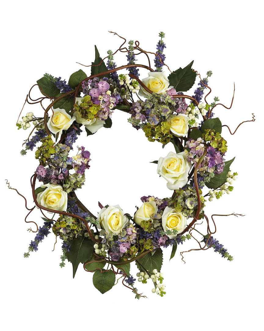 Nearly Natural 24in Hydrangea Rose Wreath