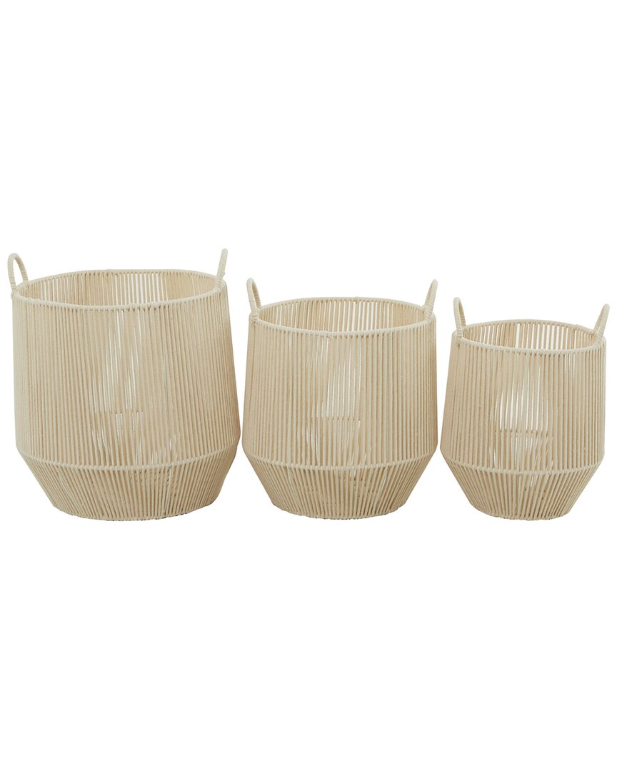 Peyton Lane Set Of 3 Cotton Handmade Storage Basket With Handles In White