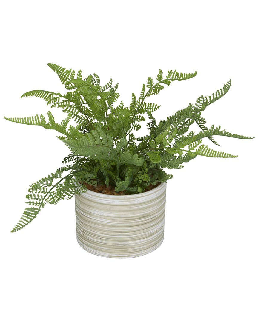 The Novogratz Fern Green Faux Foliage Artificial Plant With Patterned Round Pot
