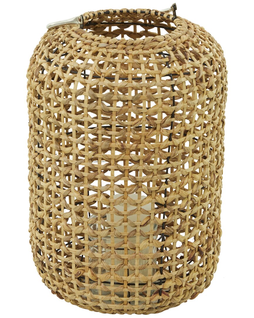 The Novogratz Brown Metal Handmade Candle Lantern With Glass Holder And Handle