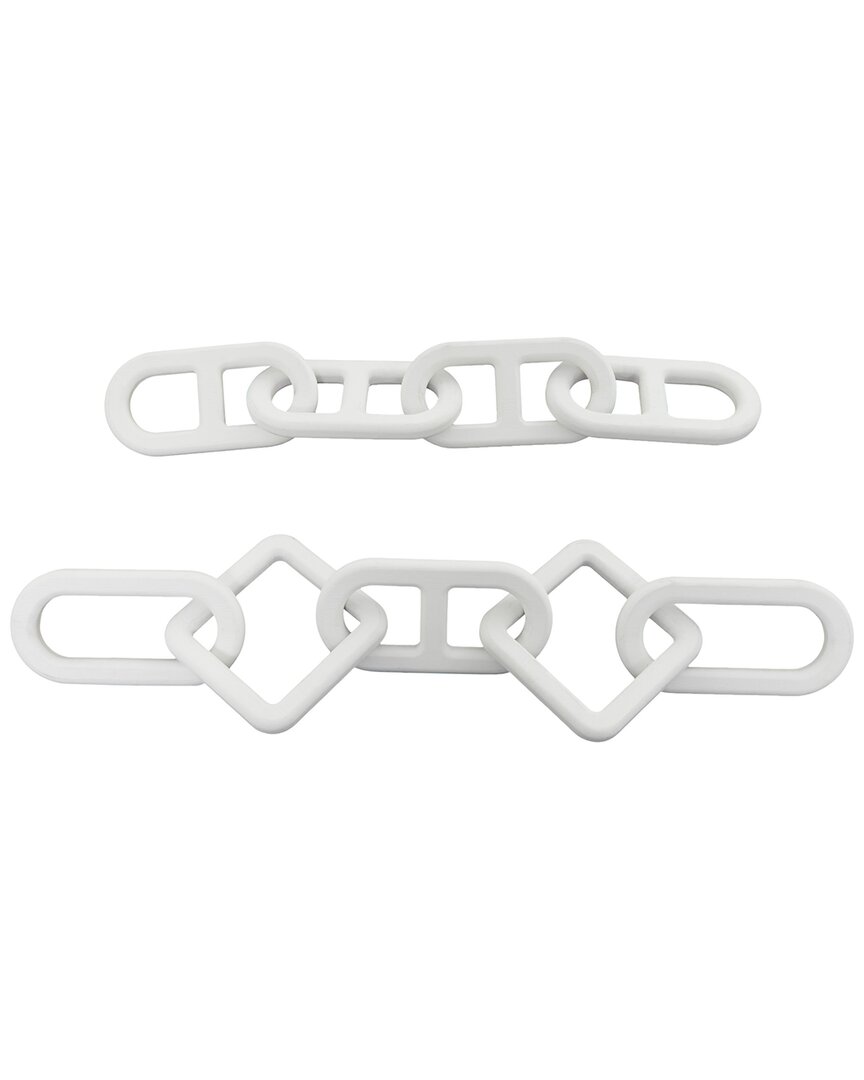 Cosmoliving By Cosmopolitan Set Of 2 Contemporary Chain Wood Sculpture In White