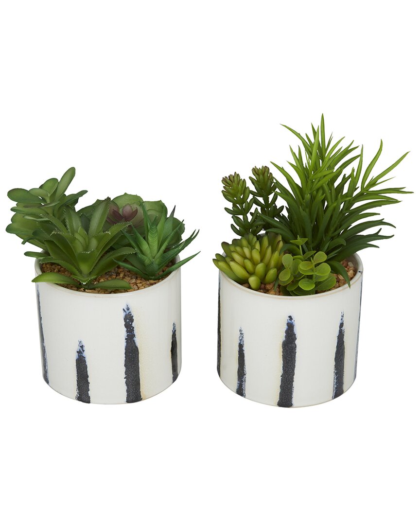 Shop The Novogratz Set Of 2 Succulents Green Faux Foliage Artificial Plant With Patterned Porcelain Pot