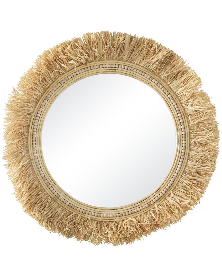 The Novogratz Light Brown Seagrass Wall Mirror With Fringe Detailing