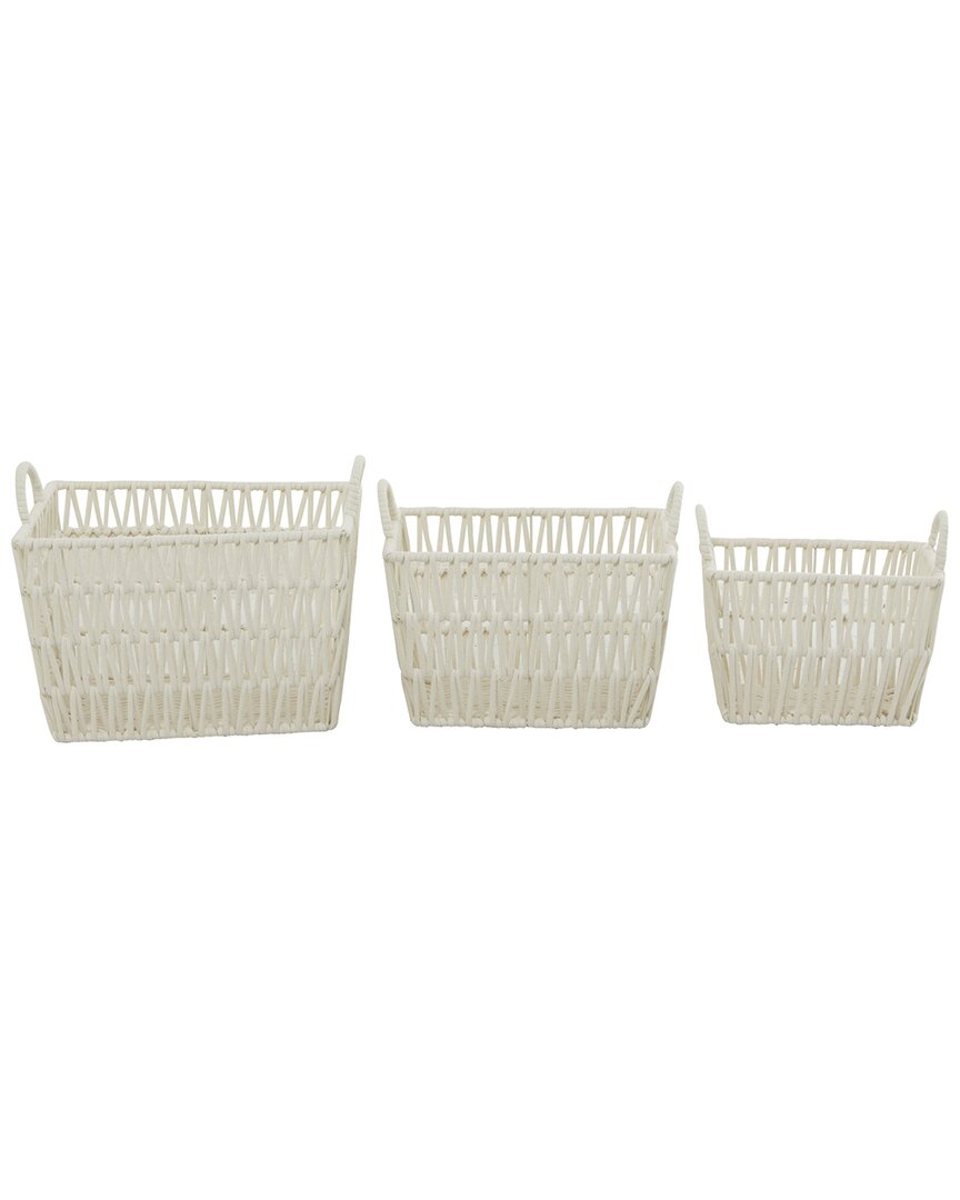 Peyton Lane Set Of 3 Cotton Handmade Storage Basket With Handles In White