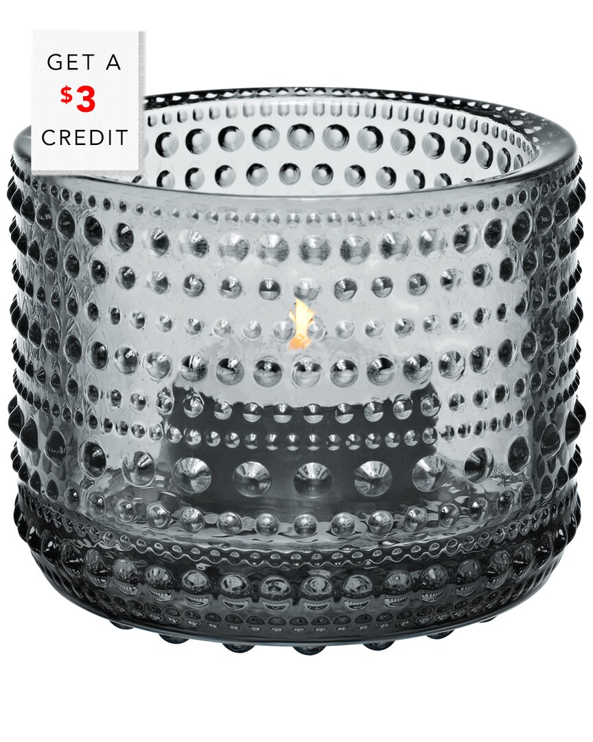 Iittala Kastehelmi 2.5in Grey Tealight Candleholder With $3 Credit