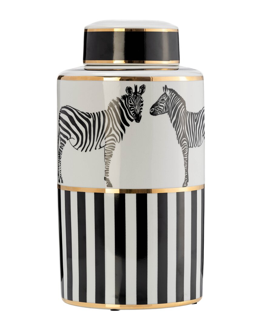 Sagebrook Home 16in Zebra Jar With Lid In White