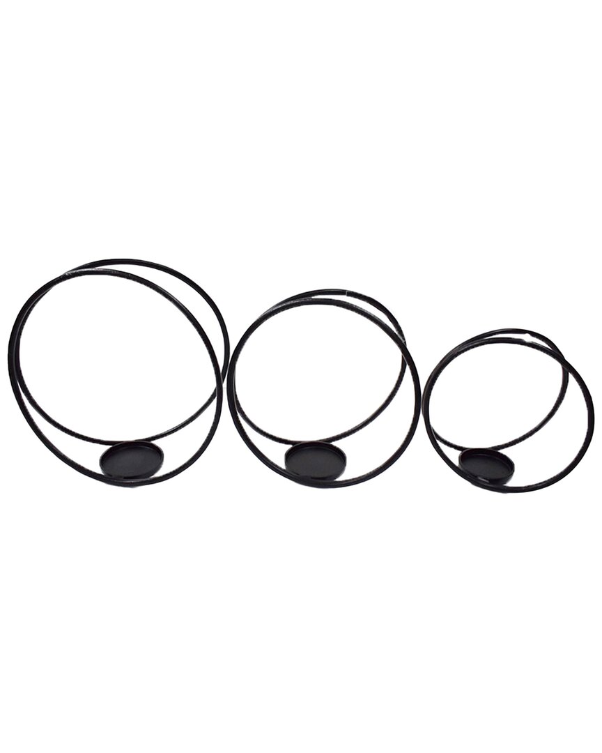 Sagebrook Home Set Of 3 Candle Holders In Black