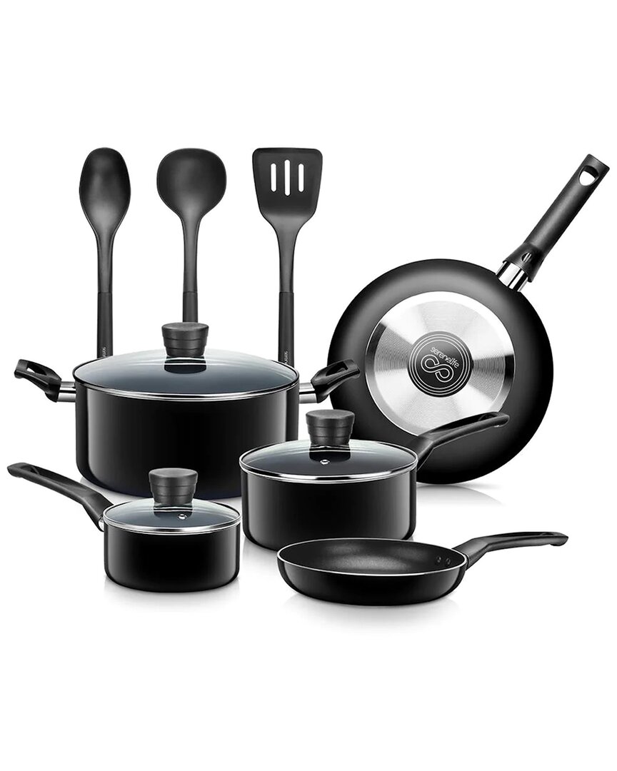 Serenelife 11pc Black Cookware Set