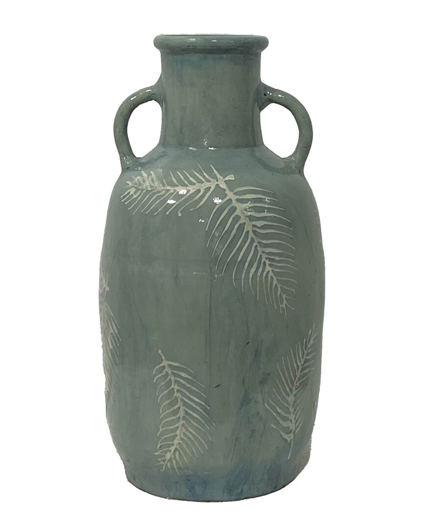 Sagebrook Home 23in Terracotta Leaf-eared Vase In Green