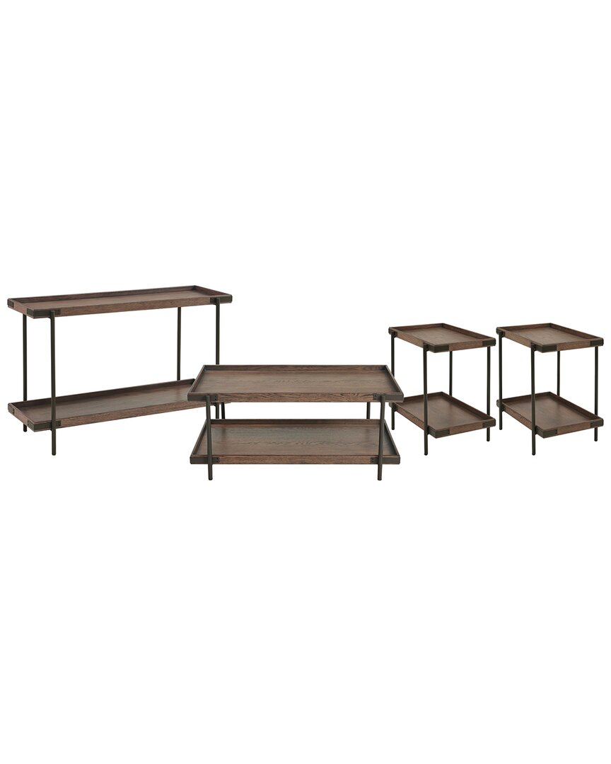 Alaterre Kyra 4pc Oak & Metal Living Room Set With 42in Coffee Table, Two Side Tables & Sofa/tv Cons