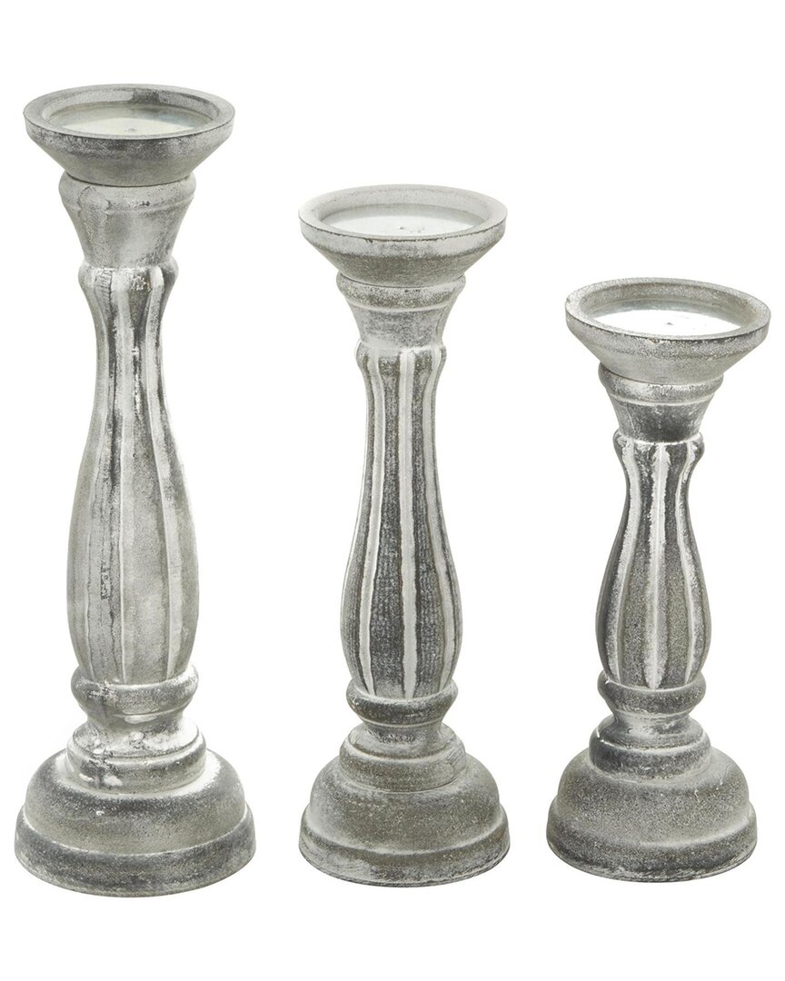 Uma Enterprises Set Of 3 Distressed Turned Decorative Candle Holders