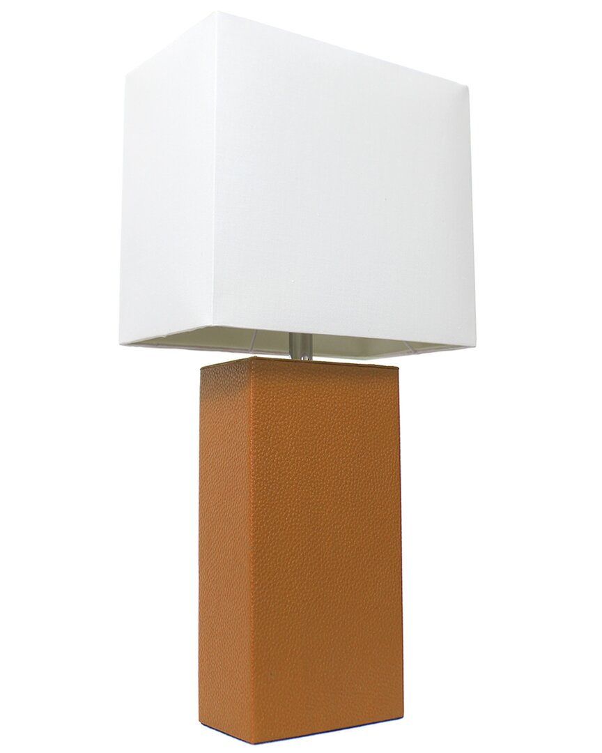 Lalia Home Lexington 21in Leather Base Modern Home Décor Bedside Table Lamp In Brown