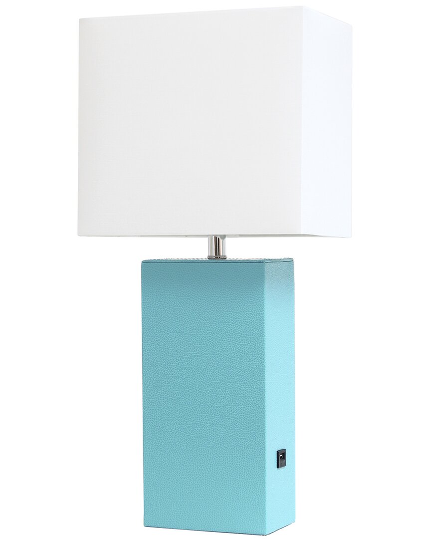 Lalia Home Lexington 21in Leather Base Modern Home Décor Bedside Table Lamp  With Usb Charging Port In Blue