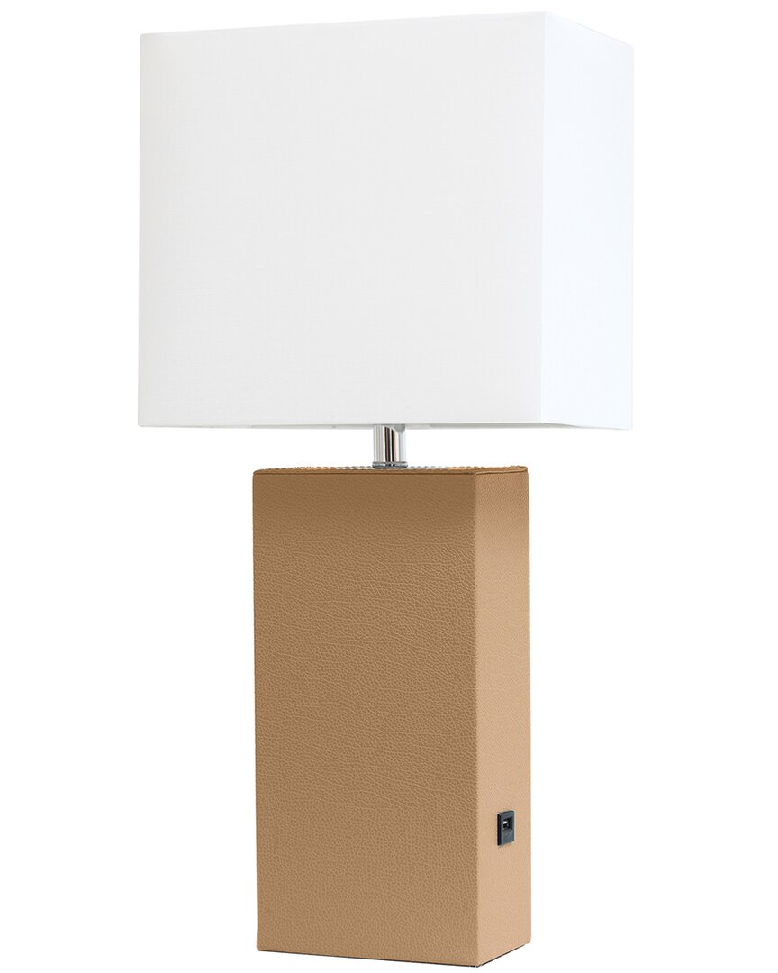 Lalia Home Lexington 21in Leather Base Modern Home Décor Bedside Table Lamp  With Usb Charging Port In Beige